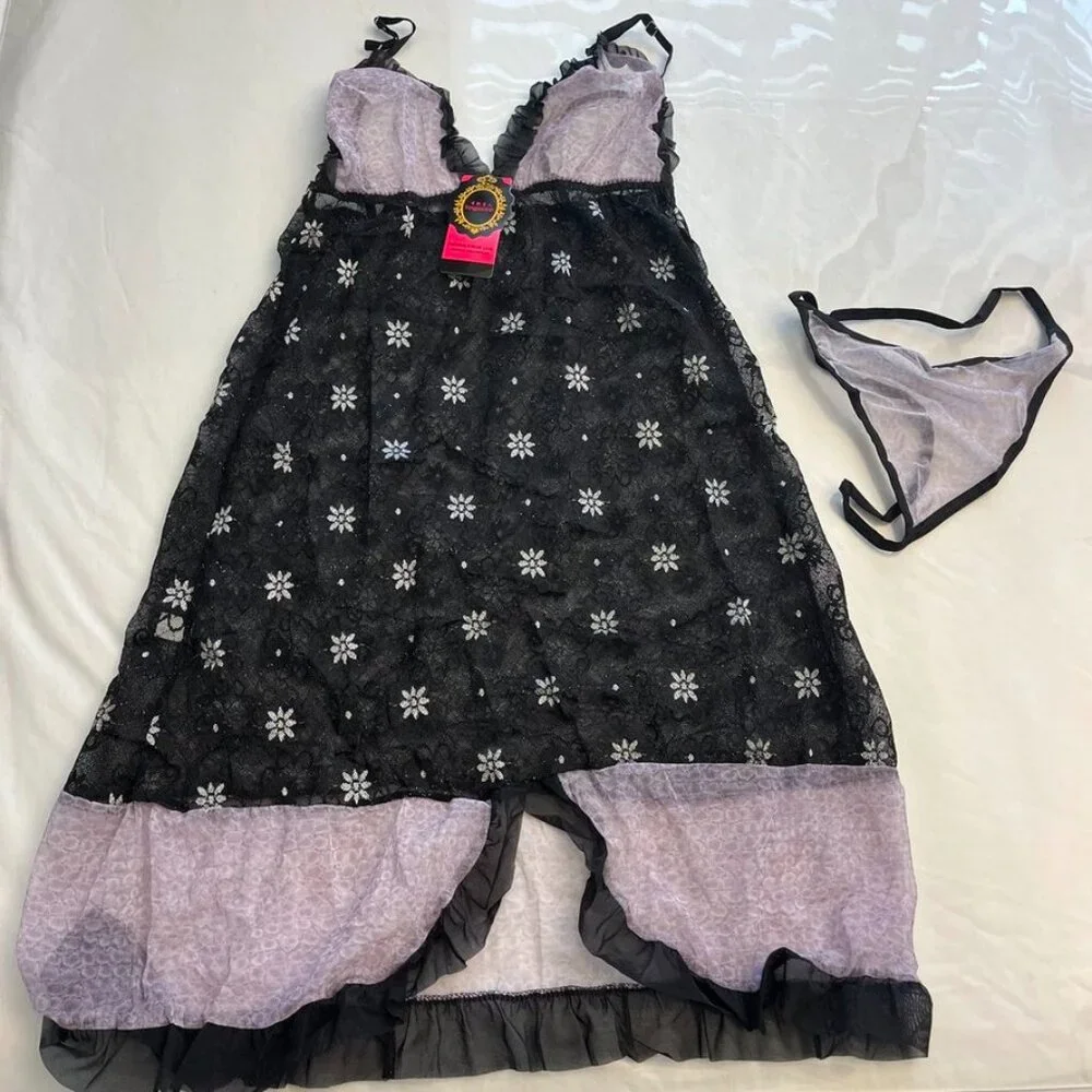 3/$30 Bundle • Black Lavender Babydoll LS39 NWT